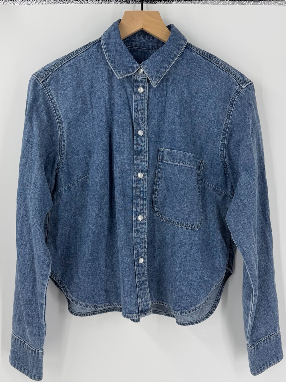 Veronica Beard Jean Aderes Denim Top Small Curved Hem Cropped Length